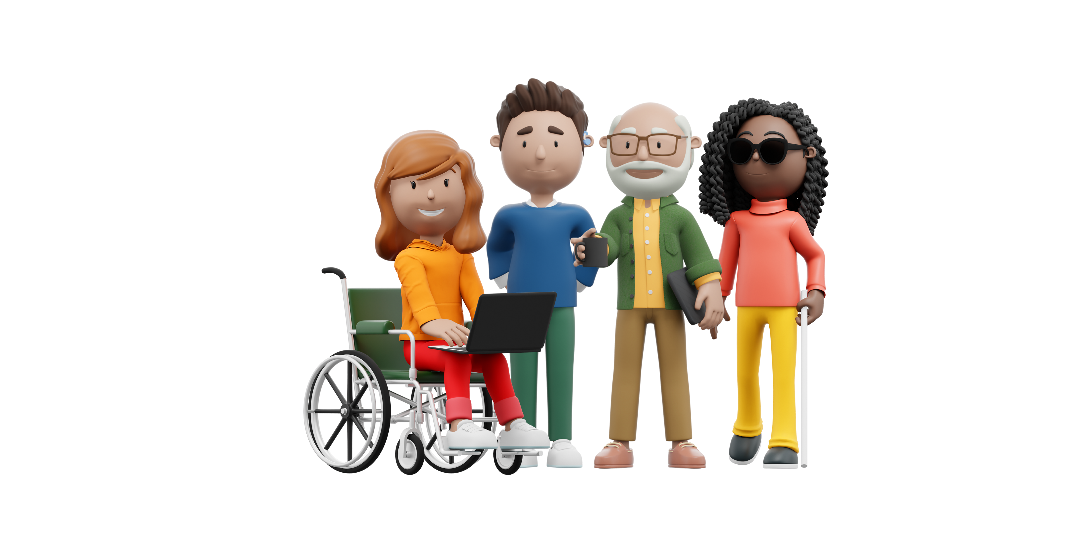 Vier beeinträchtigte Menschen als 3D-Figuren Vier beeinträchtigte Menschen als 3D-Figuren