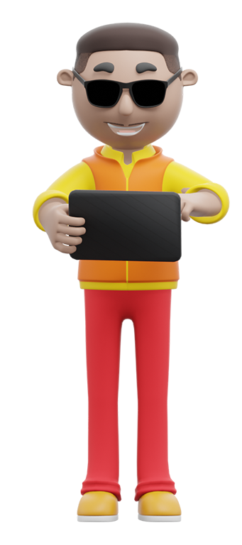 Blinde Person mit Screenreader als 3D-Figur Blinde Person mit Screenreader als 3D-Figur